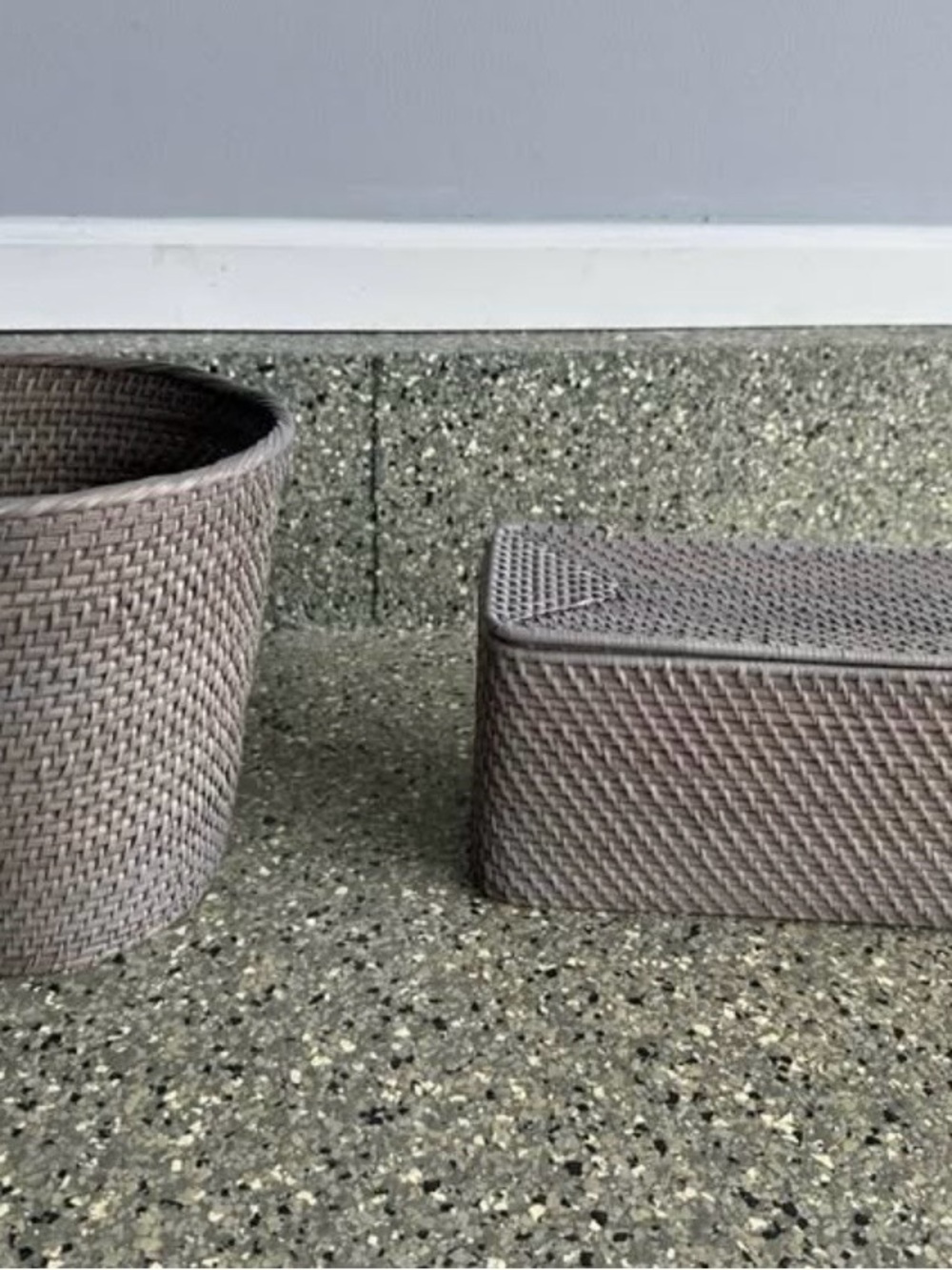 Crate&Barrel Woven Storage Baskets in Light Gray